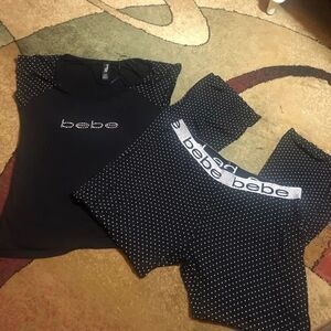 🔥🔥Super soft BEBE sports shirt and pants ,wide logo glitter waist in polkadots